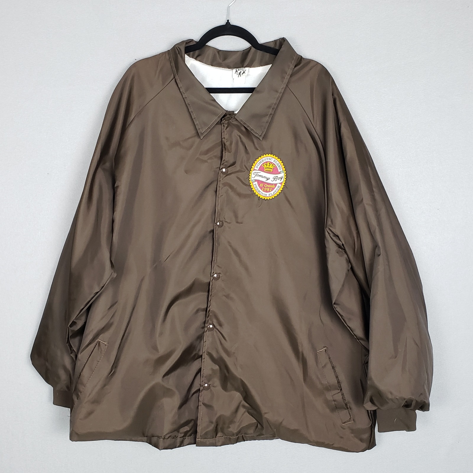 Vintage Tommy Boy Records Snap Up Windbreaker Jacket Brown Streetwear Size 4xl